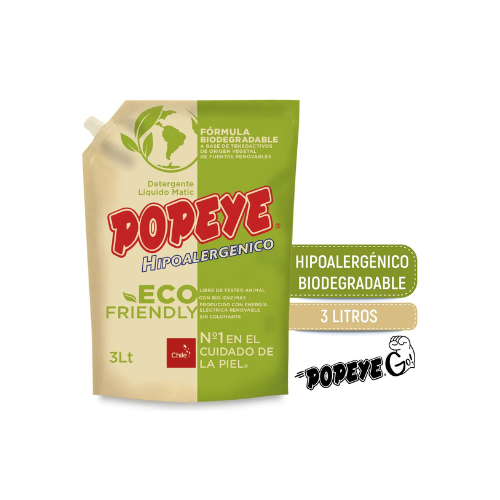 1x Detergente Líquido Popeye Ecofriendly Matic Doypack 3 Lt