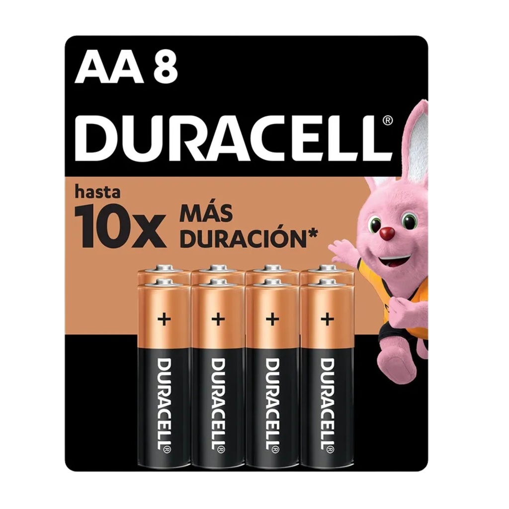 1x Pila Duracell AA, (8 pilas, batería doble A, DURA más)