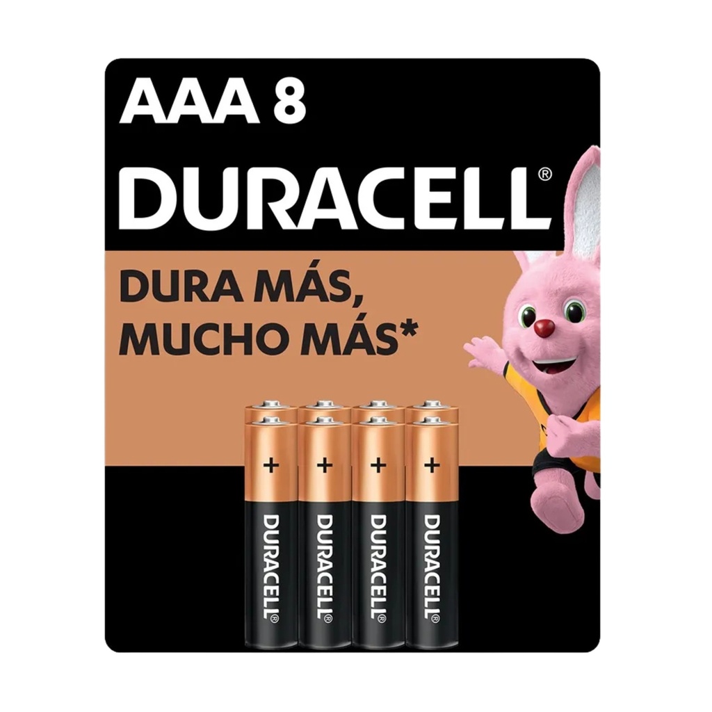Pila Duracell AAA, (8 pilas, batería triple A, DURA más)