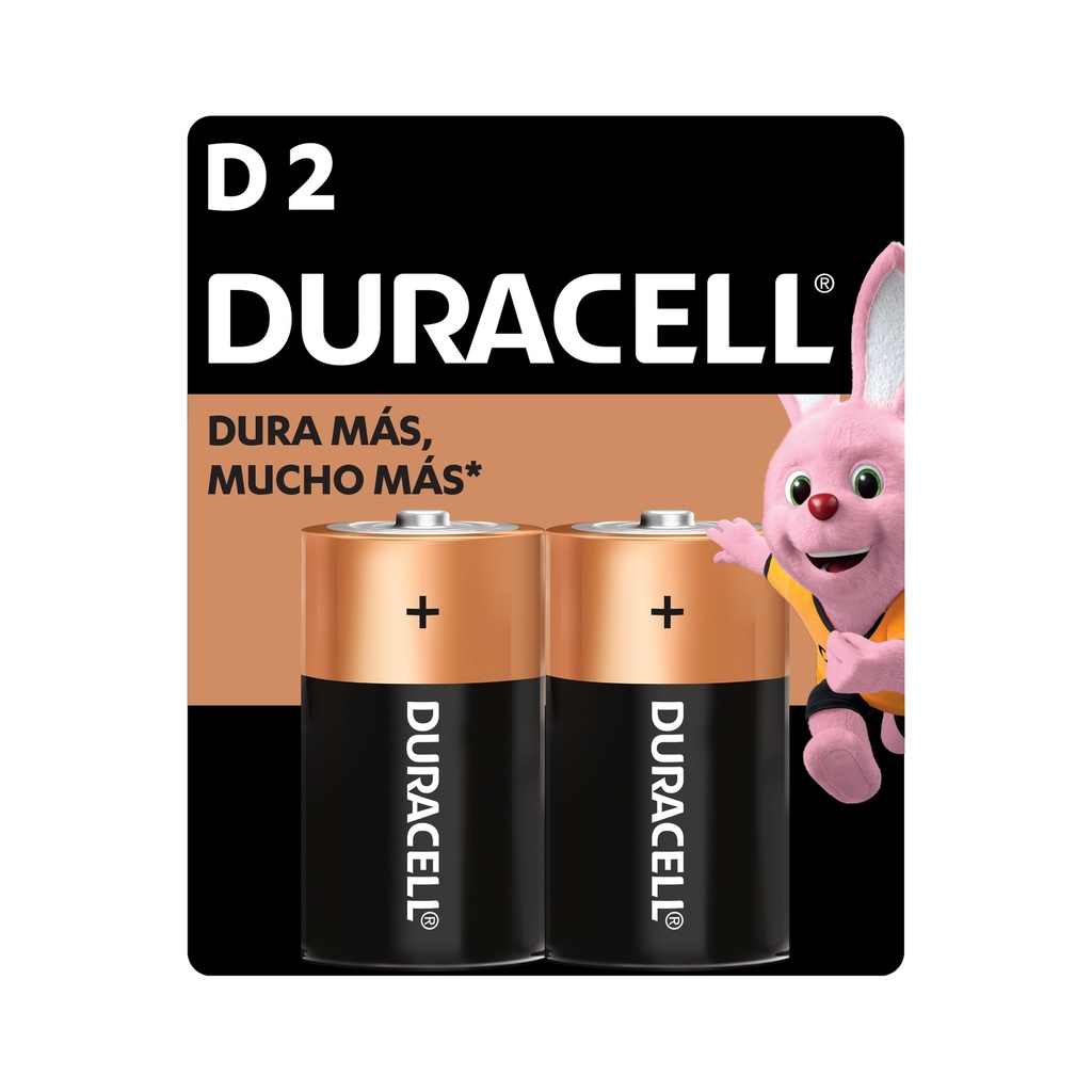Pila Duracell Tipo D, (2 pilas, batería grande, DURA más)