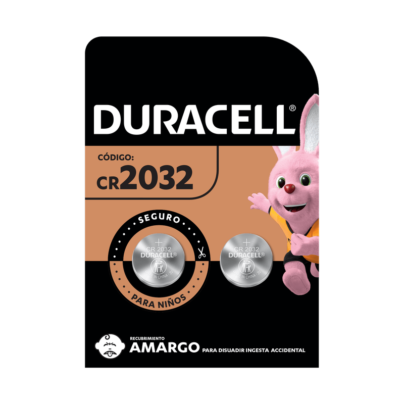 Pila Duracell 2032, (2 pilas CR2032 3V, batería de litio)
