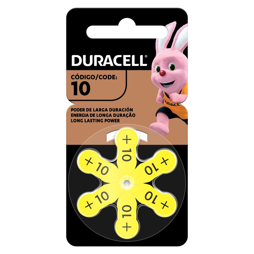 Pila Duracell para audifonos tamaño 10, (6 pilas auditivas)