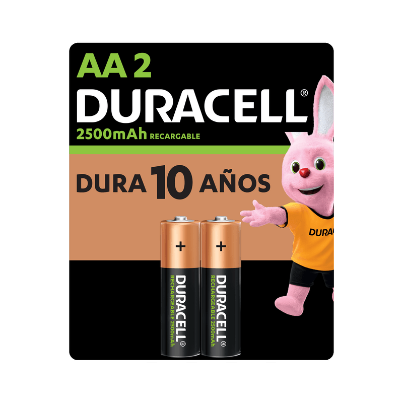 Pila Duracell Recargable AA, (2 pilas de 2500mAh, doble A)