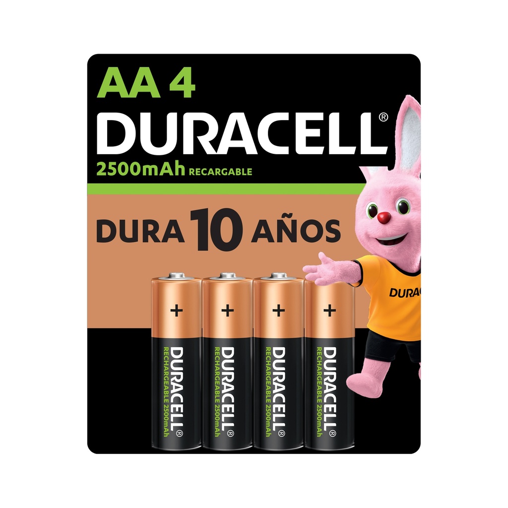 Pila Duracell Recargable AA, (4 pilas de 2500mAh, doble A)