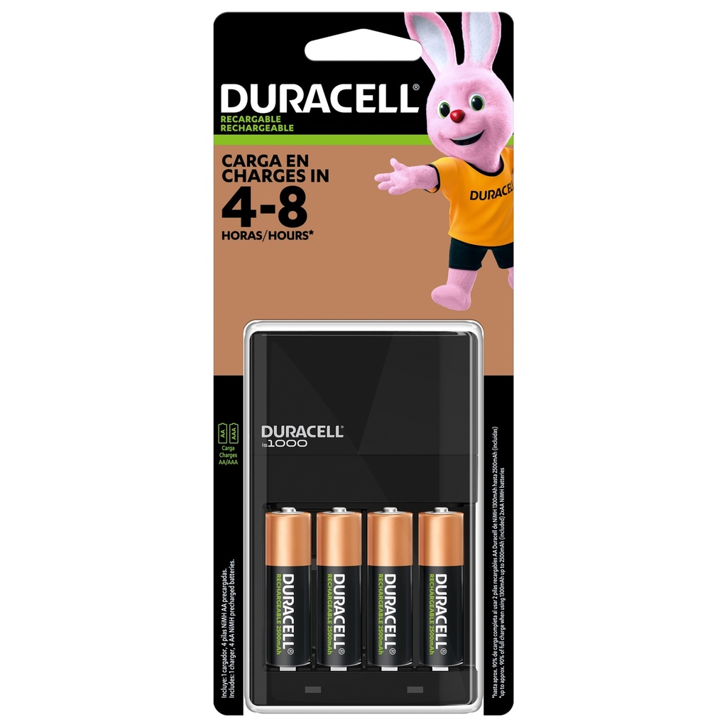 Cargador de Pilas Duracell AA/AAA, (+4 pilas recargables AA)
