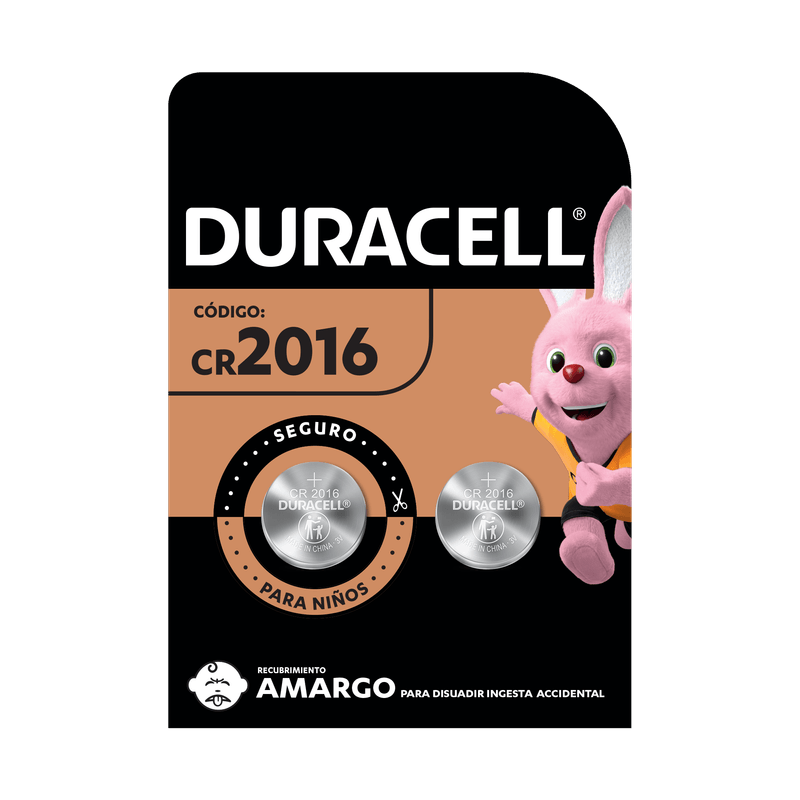 Pila Duracell 2016, (2 pilas CR2016 3V, batería de litio)