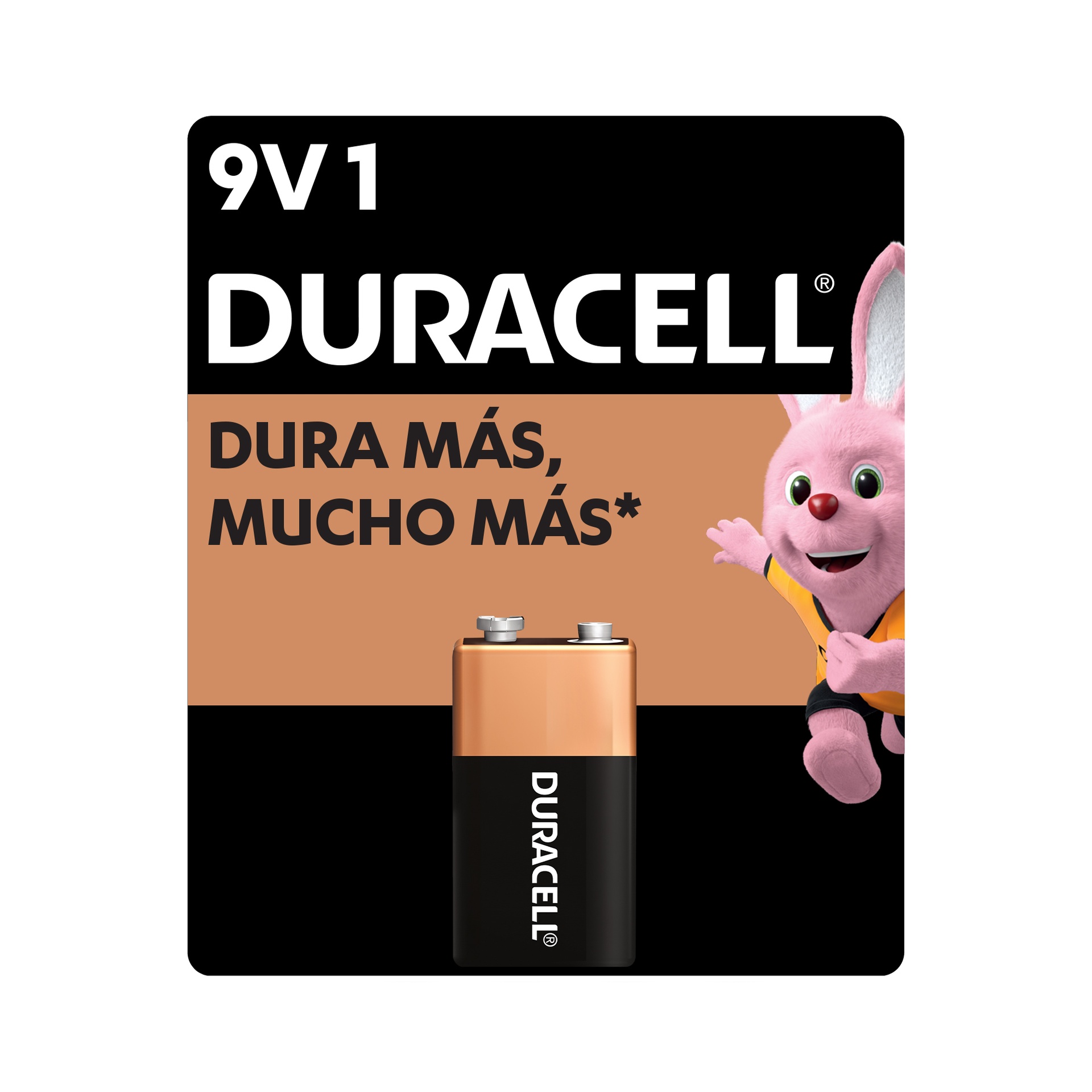 [1247300000] 1x Batería Duracell 9V, (1 pila, batería cuadrada, DURA más)