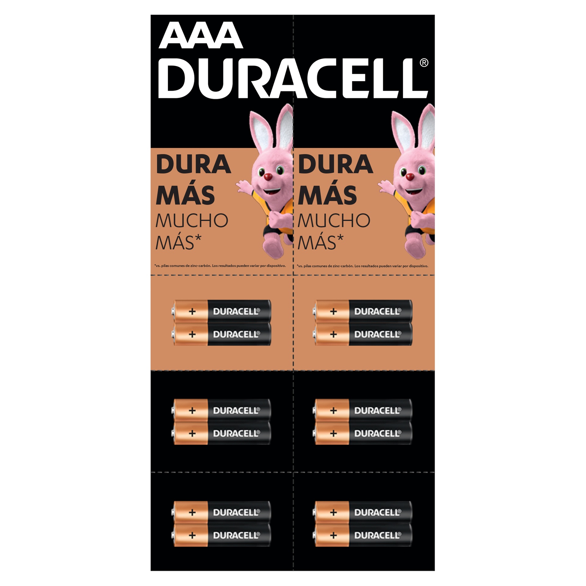 [1250400000] Pack Pila Duracell AAA, (Tira de 6 cápsulas pilas, triple A, DURA más)